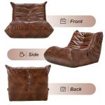 Hobestluk Giant Bean Bag Chair Lazy Floor Sofa, Memory Foam Fireside Sofa for Adults, Big Beanbag Faux Leather Armless Chair for Living Room Bedroom Dorm Office (Brown, Single)