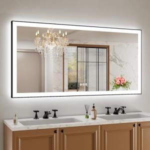 Amorho 60" LED Backlit Bathroom Mirror, Black Frame