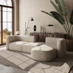 Cream Velvet Modular Sectional Sofa for Living Room