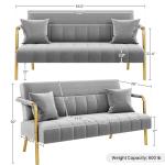 Stylish Light Gray Velvet Sofa with Gold Legs