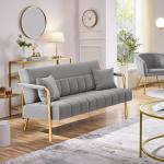Stylish Light Gray Velvet Sofa with Gold Legs