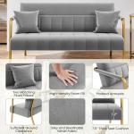 Stylish Light Gray Velvet Sofa with Gold Legs