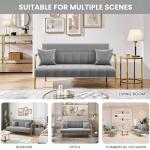 Stylish Light Gray Velvet Sofa with Gold Legs