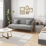 Stylish Light Gray Velvet Sofa with Gold Legs