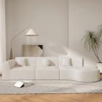 Beige Curved Sectional Sofa with Chaise & Pillows