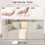 Beige Curved Sectional Sofa with Chaise & Pillows