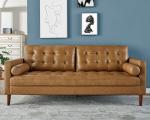Brown Mid-Century Modern Genuine Leather Sofa