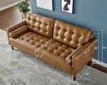 Brown Mid-Century Modern Genuine Leather Sofa