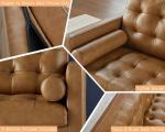 Brown Mid-Century Modern Genuine Leather Sofa