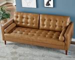 Brown Mid-Century Modern Genuine Leather Sofa