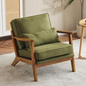 Green Mid-Century Accent Chair with Lumbar Pillow