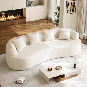 Cream White Curved Cloud Sofa with Pillows