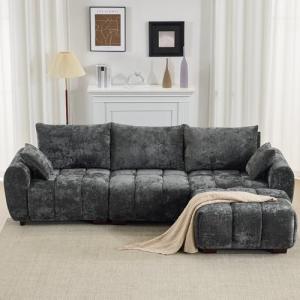 112" Modern L-Shaped Couch with Movable Ottoman