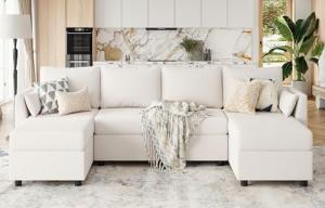 Beige 6-Seat Modular Sectional Sofa with Storage