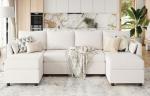 Beige 6-Seat Modular Sectional Sofa with Storage