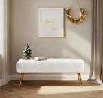 Ivory Upholstered Ottoman Bench with Gold Legs