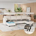 Beige 6-Seat Modular Sectional Sofa with Storage