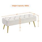 Ivory Upholstered Ottoman Bench with Gold Legs