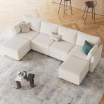Beige 6-Seat Modular Sectional Sofa with Storage
