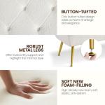 Ivory Upholstered Ottoman Bench with Gold Legs