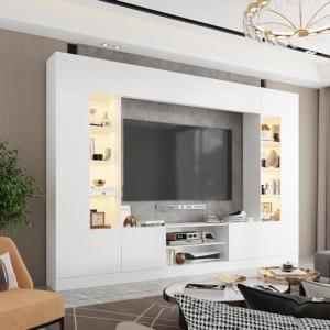 Woodtime White 114" Modern Wall Unit with Shelves