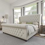King Size Chenille Upholstered Sleigh Bed Frame