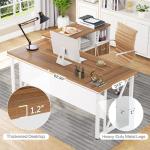 Walnut & White L-Shaped Desk and File Cabinet Set