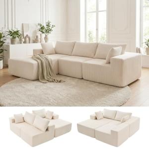 Beige 108" Modular L-Shaped Sectional Sofa