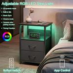Black Nightstand with Charging Station and Storage