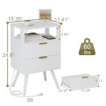 White Nightstand with Charging Station and LED Lights