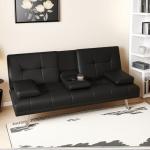 67" Modern Convertible Futon Sofa Bed with Cup Holders