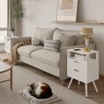 White Nightstand with Charging Station and LED Lights