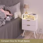 White Nightstand with Charging Station and LED Lights