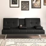 67" Modern Convertible Futon Sofa Bed with Cup Holders