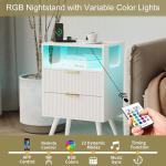 White Nightstand with Charging Station and LED Lights