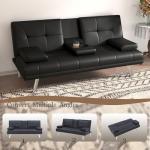67" Modern Convertible Futon Sofa Bed with Cup Holders