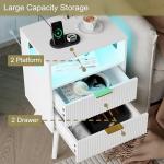 White Nightstand with Charging Station and LED Lights