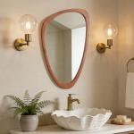 Asymmetrical Wood Wall Mirror for Modern Spaces 30”H