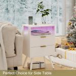 White Nightstand with Charging Station and LED Lights