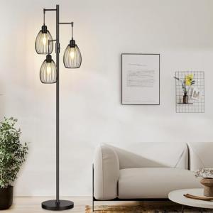 Dimmable Floor Lamp with Stylish Tear-Shaped Cage