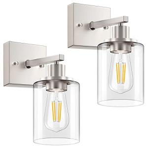 Brushed Nickel Wall Sconces Set with Glass Shades