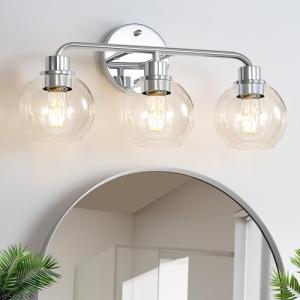 Chrome 3-Light Vanity Wall Sconce with Globe Shades