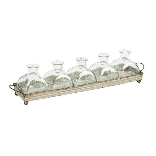 Iron Rectangle Tray with Handles and 5 Vases