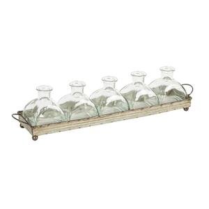 Iron Rectangle Tray with Handles and 5 Vases