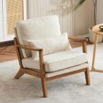 Beige Mid-Century Accent Chair with Lumbar Pillow
