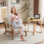 Beige Mid-Century Accent Chair with Lumbar Pillow