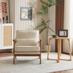 Beige Mid-Century Accent Chair with Lumbar Pillow