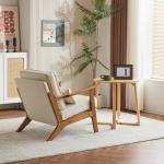 Beige Mid-Century Accent Chair with Lumbar Pillow