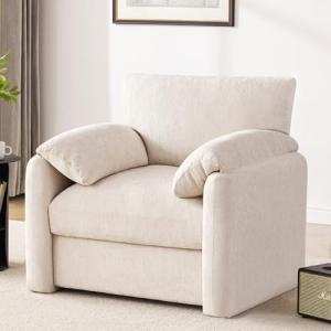 Beige Oversized Chenille Accent Armchair
