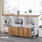 Walnut & White L-Shaped Desk and File Cabinet Set